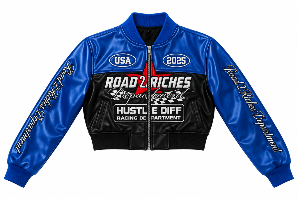 Road 2 Riches premium leather crop racing jacket