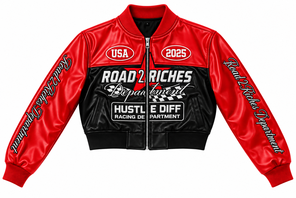 Road 2 Riches premium leather crop racing jacket