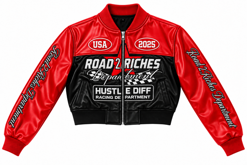 Road 2 Riches premium leather crop racing jacket
