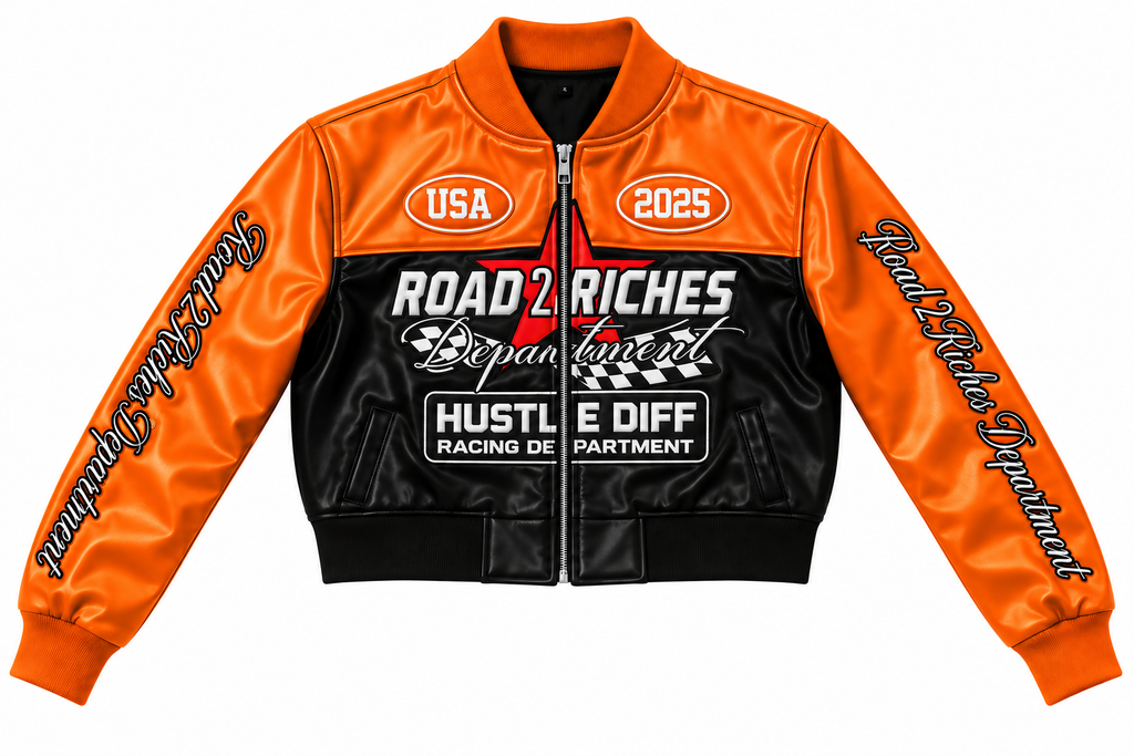 Road 2 Riches premium leather crop racing jacket