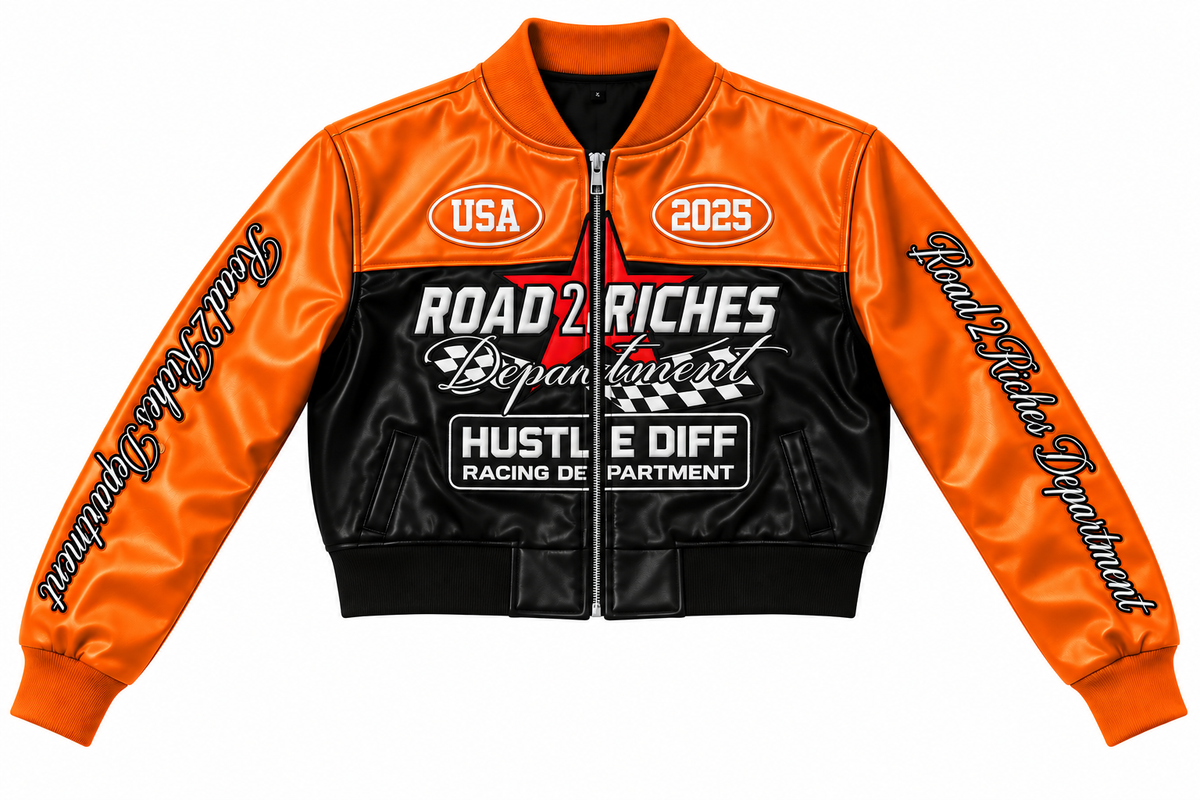 Road 2 Riches premium leather crop racing jacket