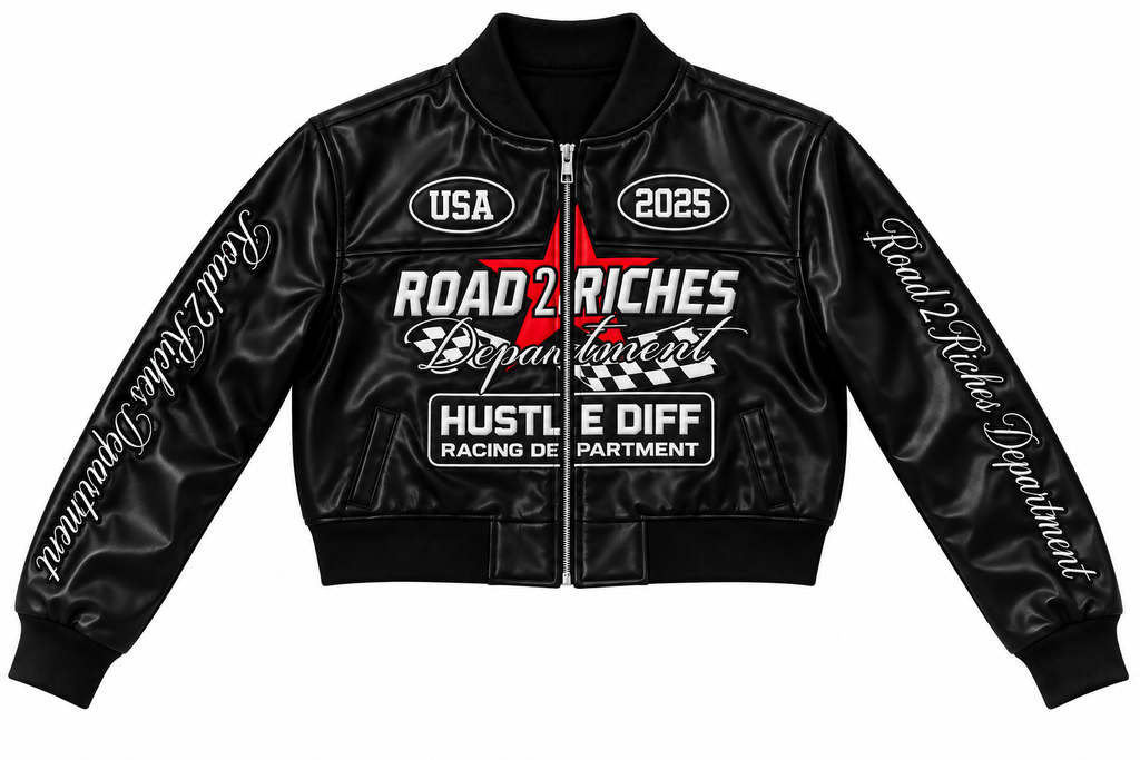 Road 2 Riches premium leather crop racing jacket