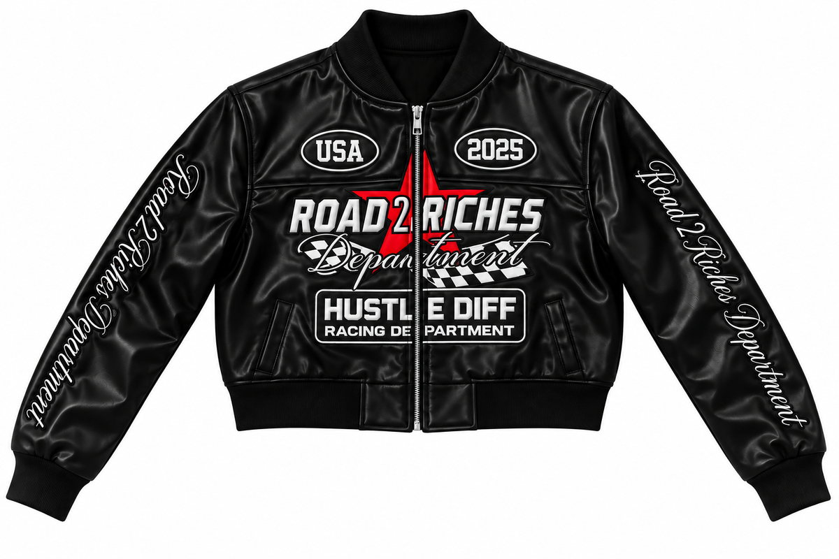 Road 2 Riches premium leather crop racing jacket