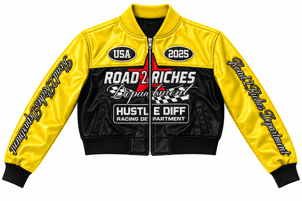 Road 2 Riches premium leather crop racing jacket