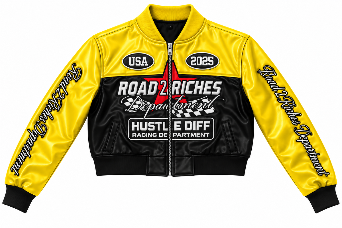 Road 2 Riches premium leather crop racing jacket