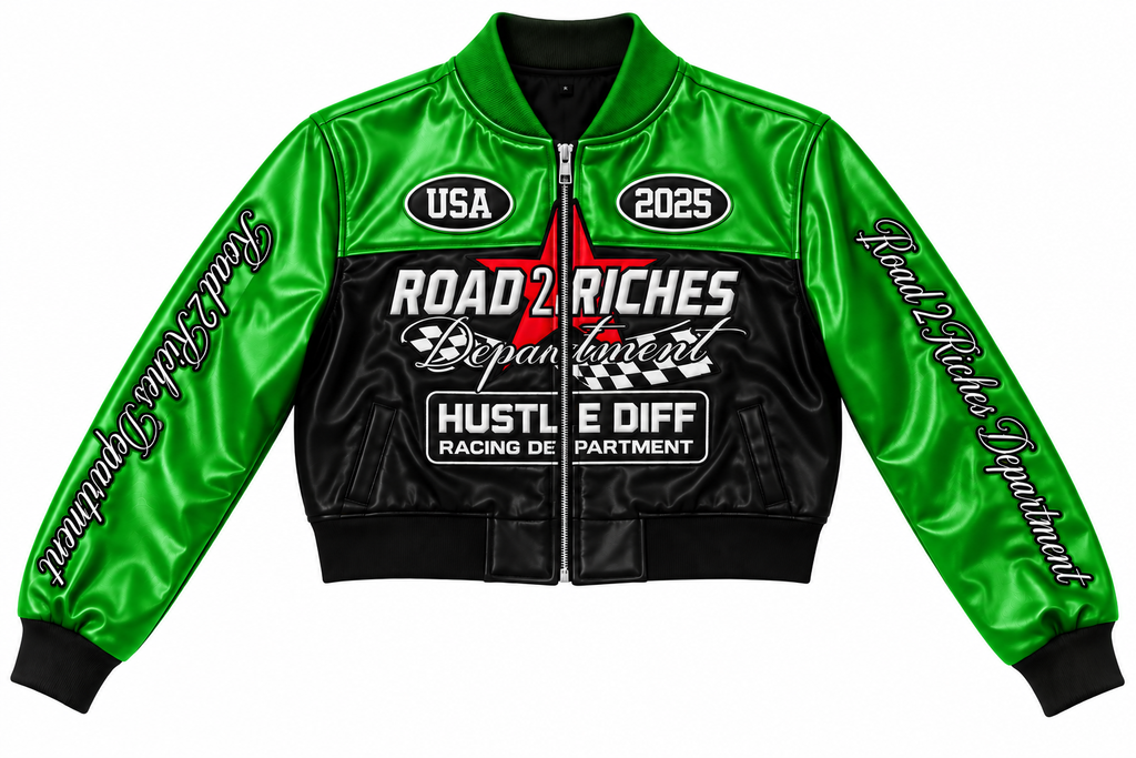 Road 2 Riches premium leather crop racing jacket